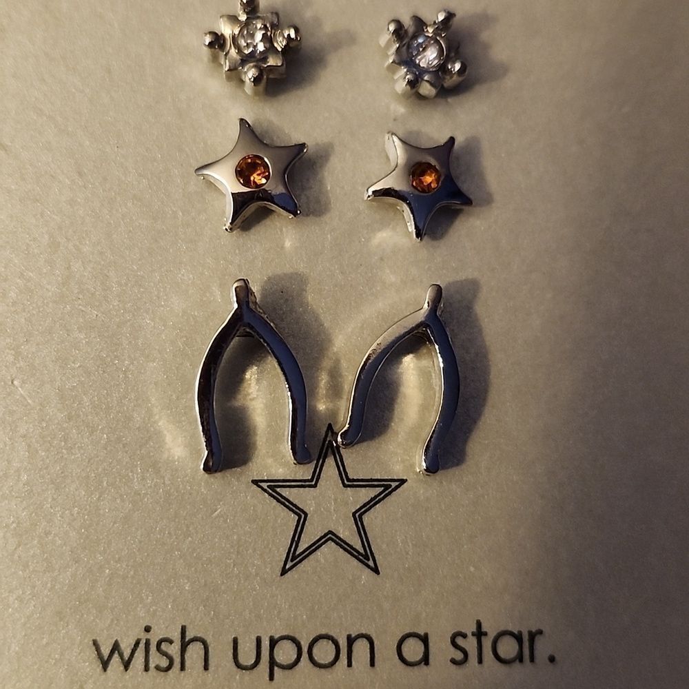 Wish Upon a Star Silver and Gold Earrings Set - Picture 2 of 3